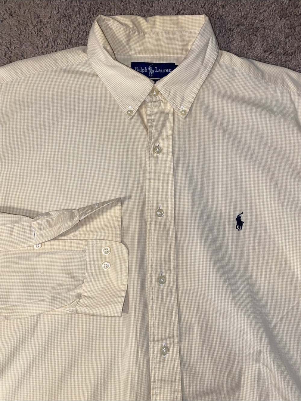 Ralph Lauren Yarmouth Size 17 XL Button Up Down Yellow Work Dress Shirt